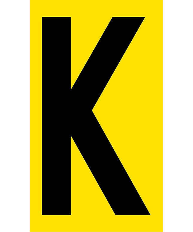 Mighty Line K Letter Alphabet Die Cut Location Markers, Large Decal Stickers for Pallet and Machinery Marking, Heavy-Duty, Peel and Stick Adhesive, Industrial Quality, 6"x10", Pack of 10, Yellow