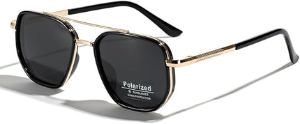 Polarized TR90 Sunglasses Vintage Square Flattop Sun Glasses Double Bridge Metal UV400 Eyewears