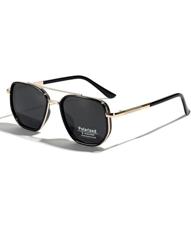 Polarized TR90 Sunglasses Vintage Square Flattop Sun Glasses Double Bridge Metal UV400 Eyewears