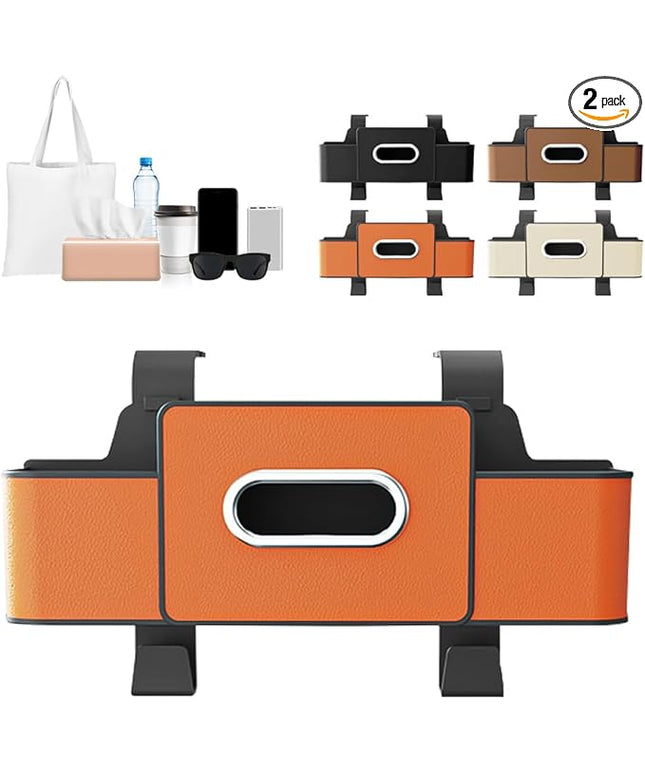 Back Seat Car Organizer,3-in-1 Car Backseat Storage Box with Cup Holder,Tissue Box,Trash Bin&Hooks,Multifunctional Waterproof Storage for Hold Phones Snacks Drinks Handbags (2, Orange)