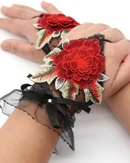 Specell Embroidered Flowers Lace Fingerless Gloves - for Bridal Wedding Cocktail Tea Party Evening Prom Costumes Cosplay