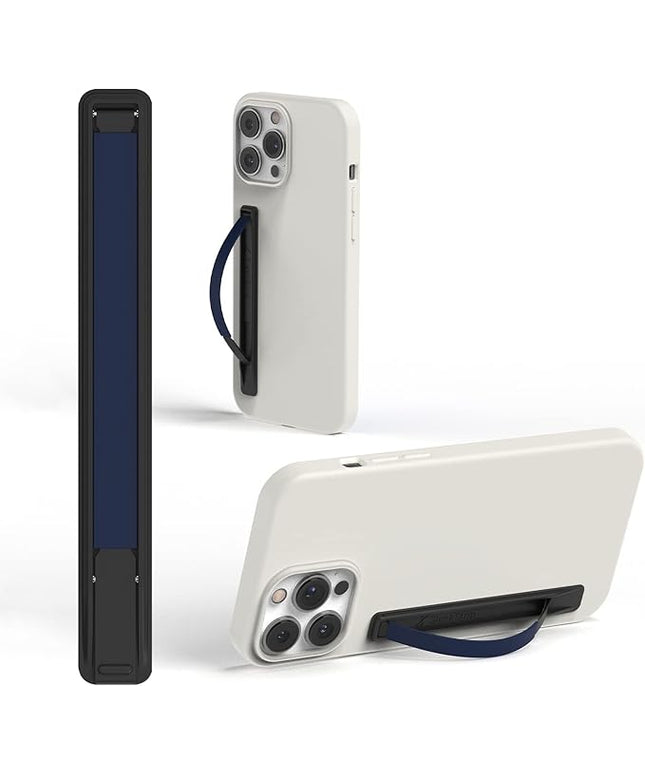 SleekStrip SleekGrip-Essential Ultra Thin Phone Grip Stand,Slim Metal Finger Loop Ring Hand Holder Strap Cell Phone Grips for iPhone 16 Pro Max,17 Air,Android,Case Back - Black x Navy Blue