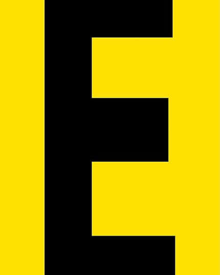 Mighty Line E Letter Alphabet Die Cut Location Markers, Large Decal Stickers for Pallet and Machinery Marking, Heavy-Duty, Peel and Stick Adhesive, Industrial Quality, 6"x10", Pack of 10, Yellow