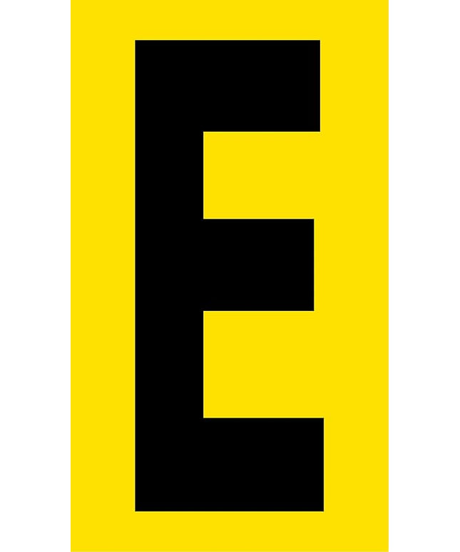 Mighty Line E Letter Alphabet Die Cut Location Markers, Large Decal Stickers for Pallet and Machinery Marking, Heavy-Duty, Peel and Stick Adhesive, Industrial Quality, 6"x10", Pack of 10, Yellow