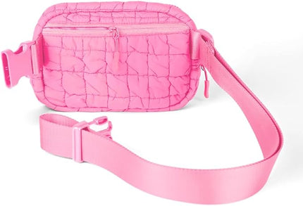 C.C Quilted Puffer Fanny Pack For Women Unisex - Daily Waist Crossbody Belt bag With Adjustable Strap (Pink)