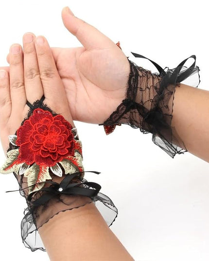 Specell Embroidered Flowers Lace Fingerless Gloves - for Bridal Wedding Cocktail Tea Party Evening Prom Costumes Cosplay