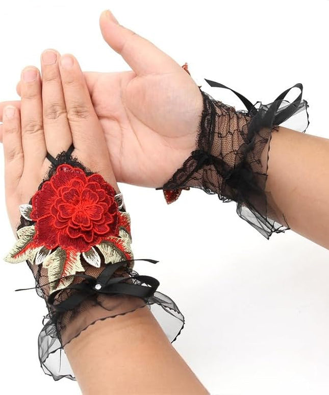 Specell Embroidered Flowers Lace Fingerless Gloves - for Bridal Wedding Cocktail Tea Party Evening Prom Costumes Cosplay