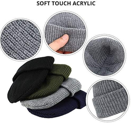 SATINIOR 4 Pieces Trawler Beanie Watch Hat Roll up Edge Skullcap Fisherman Beanie Unisex
