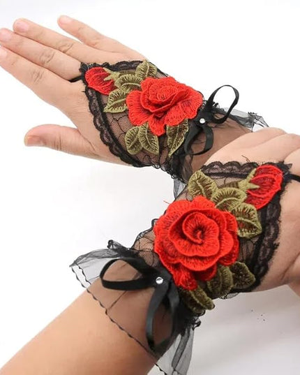 Specell Embroidered Flowers Lace Fingerless Gloves - for Bridal Wedding Cocktail Tea Party Evening Prom Costumes Cosplay