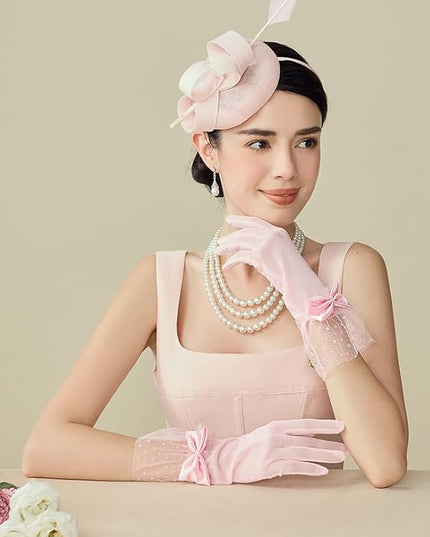 BABEYOND Lace Gloves for Women - Bow Short Prom Gloves Evening Elegant Accessories for Wedding Opera Party