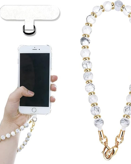 Marble Beaded Phone Wrist Strap, Cellphone Lanyard with Tether Tab, Hands-Free Wristlet Bracelet
