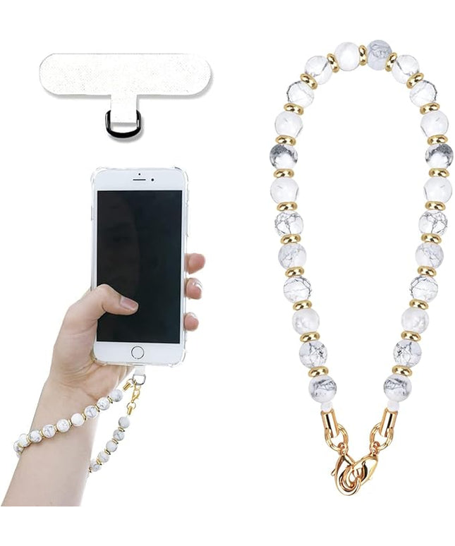 Marble Beaded Phone Wrist Strap, Cellphone Lanyard with Tether Tab, Hands-Free Wristlet Bracelet