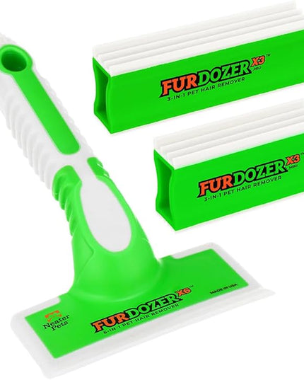 FurDozer Pet Hair Remover & Auto Detailing Tools - Cat & Dog Hair Remover for Carpets, Car Interiors, Couches, Bedding, & Pet Furniture (Green, (3 Pack) - X6, X3 PRO, X3 MINI)