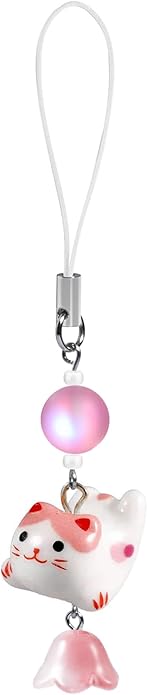 Agromusk Cat Phone Charms,Cute Lucky Kitty Beaded with Flower Phone Strap,Kawaii Y2K Bag Decor Aesthetic Cat Charm Accessories