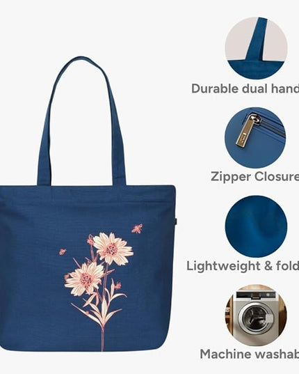 Ecoright Aesthetic Canvas Tote Bag for Women Large Zipper Tote Bags with Pocket, Womens Tote Bag for Yoga, Work, Beach