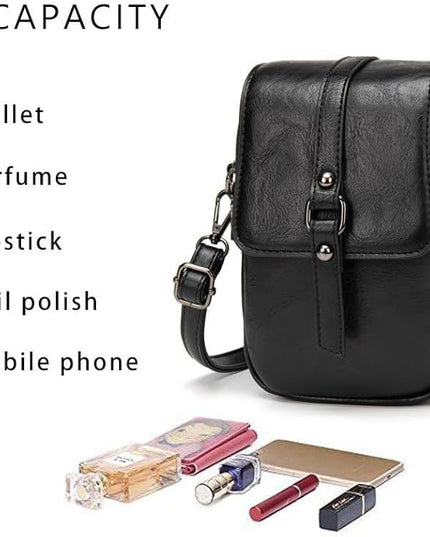 myfriday Vintage Crossbody Phone Bag for Women, Small PU Leather Shoulder Purse and Handbag with Tassel&Rivet Decoration