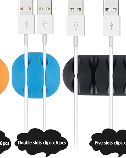 Shintop Cable Clips, 16 Pack Colorful Cord Holders Self Adhesive Cable Management Desk Wire Clips for All Your Computer, Electrical, Charging or Mouse Cord