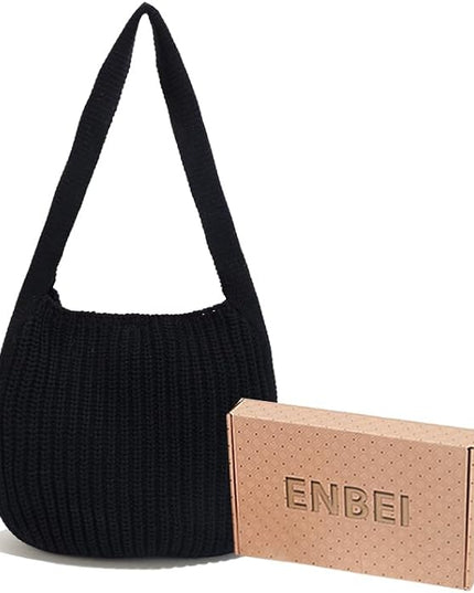 ENBEI Women's Crochet Tote Bag Knit Shoulder bag,Aesthetic Bag,Cute Eco-Friendly Tote for Travel,Daily Use,Gift Box Packaging