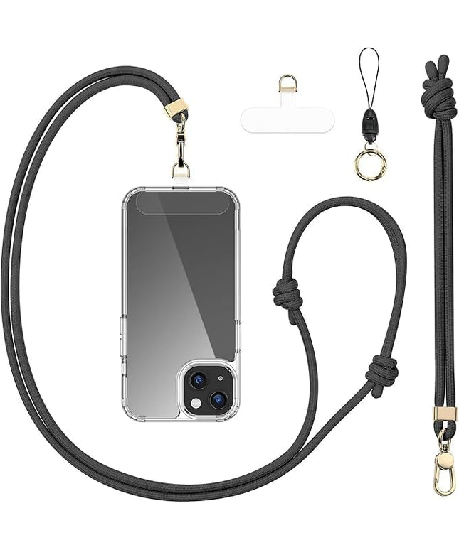 Anti-Theft Phone Lanyard Crossbody & Wrist Strap | 2 Phone Tabs, Secure Lock Design | Universal for All Phones | Adjustable Strap with Premium Metal Buckles | Skin-Friendly Nylon