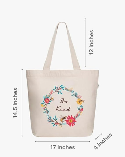 Ecoright Aesthetic Canvas Tote Bag for Women Large Zipper Tote Bags with Pocket, Womens Tote Bag for Yoga, Work, Beach