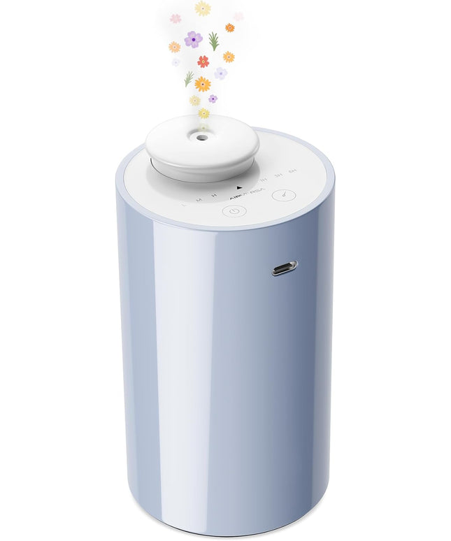 Airversa Waterless Diffuser for Essential Oil, Car Diffsuer, Battery Operated Nebulizer, 0.7 Fl Oz/ 20mL, Mini Scent Air Machine, 3 Timers & 3 Mist Levels for Home, Room, Office - AN6 Light Steel Blue