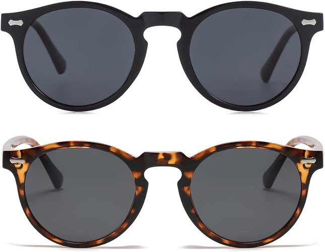 Gleyemor Vintage Polarized Sunglasses for Men Round Sunglasses UV400 Protection Retro Hand-crafted Acetate Frame