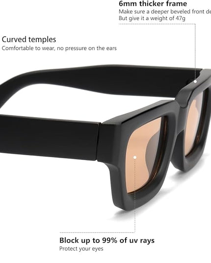 Trendy Square Sunglasses for Men Women Fashion Thick Rectangle Sun Glasses UV Protection Shades Designer Style