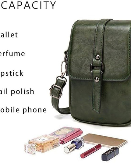 myfriday Vintage Crossbody Phone Bag for Women, Small PU Leather Shoulder Purse and Handbag with Tassel&Rivet Decoration