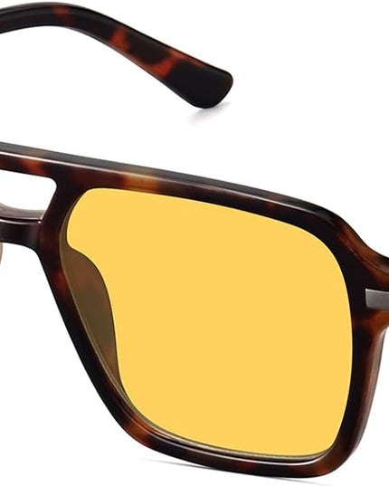 Retro Aviator Sunglasses for Women Men Trendy Classic Square 70s 80s 90s Vintage Shades Double Bridge Aviators FZN813