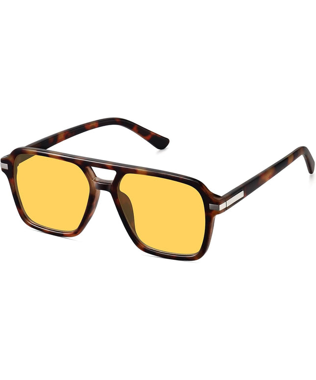 Retro Aviator Sunglasses for Women Men Trendy Classic Square 70s 80s 90s Vintage Shades Double Bridge Aviators FZN813