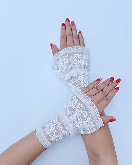 Women's Short Lace Gloves Fingerless for Driving Wedding Wrist Length Bridal Prom Gloves