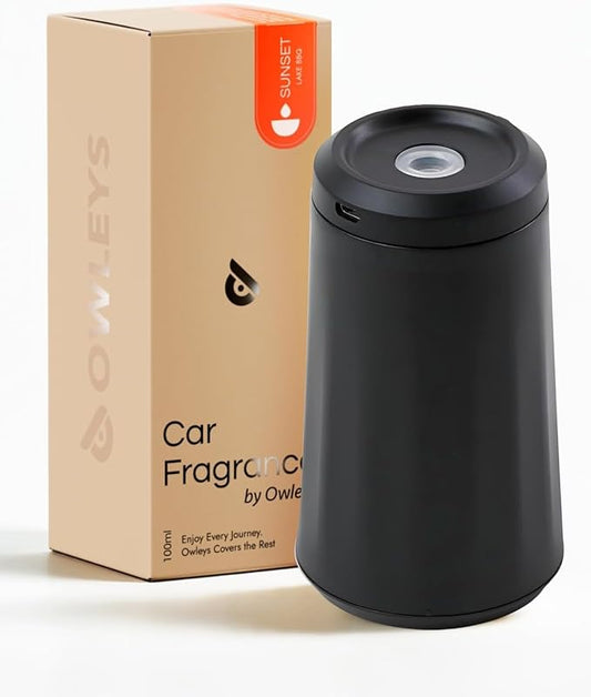 Aura Glide Waterless Car Diffuser – Portable Essential Oil Nebulizer for Car & Home | 6×100ml Essential Oils | Single Charge = 1 Month of Use | Aromatherapy Diffuser | Black Sunset Lake BBQ