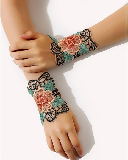 Specell Embroidered Flowers Lace Fingerless Gloves - for Bridal Wedding Cocktail Tea Party Evening Prom Costumes Cosplay
