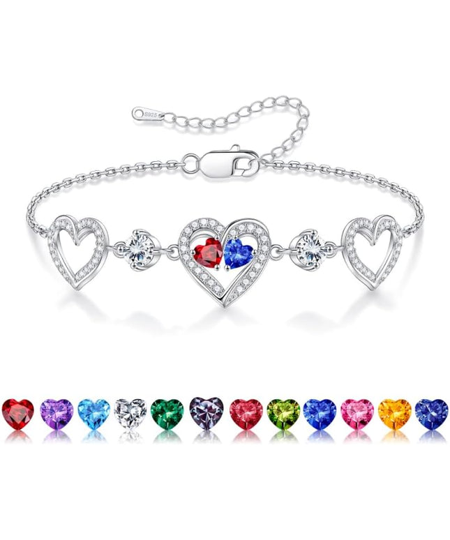 Iefil Valentines Day Gifts for Her - 925 Sterling Silver Heart Birthstone Bracelet Birthday Anniversary Jewelry Gifts for Her Wife