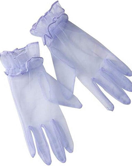 Women's Summer Tulle Gloves Pleated Ruffle Full Finger Wrist Length Opera Party Gloves