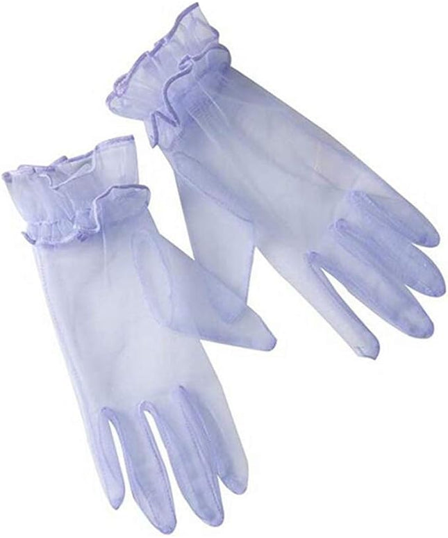 Women's Summer Tulle Gloves Pleated Ruffle Full Finger Wrist Length Opera Party Gloves