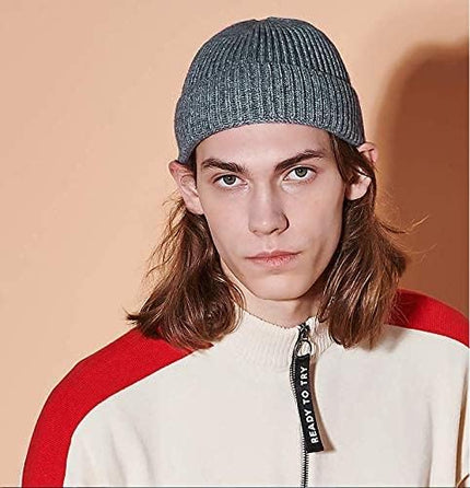50% Wool Warm Cuffed Swag Knit Short Fisherman Beanie for Men Women Winter Hats Trawler Skull Cap