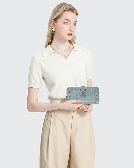 SENDEFN Wallet for Women RFID Blocking Leather Clutch Long Purse Large Capacity Credit Card Holder Wristlet