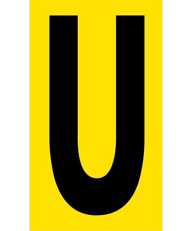Mighty Line U Letter Alphabet Die Cut Location Markers, Large Decal Stickers for Pallet and Machinery Marking, Heavy-Duty, Peel and Stick Adhesive, Industrial Quality, 6"x10", Pack of 10, Yellow