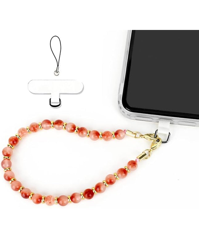 Marble Beaded Phone Wrist Strap, Cellphone Lanyard with Tether Tab, Hands-Free Wristlet Bracelet