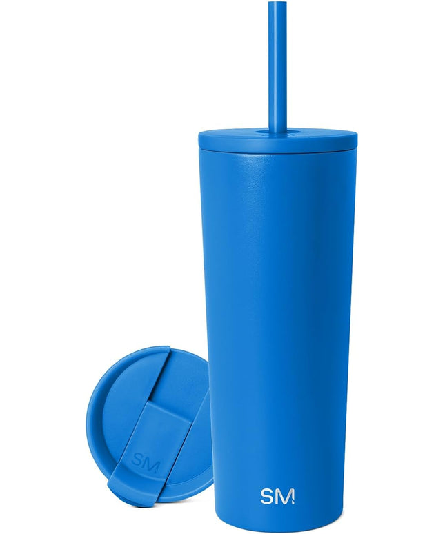 Simple Modern Insulated Tumbler with Lid and Straw | Iced Coffee Cup Reusable Stainless Steel Water Bottle Travel Mug | Gifts for Women Men Her Him | Classic Collection | 24oz | Supersonic Blue