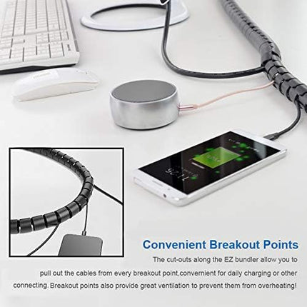 10FT Cable Management Sleeve EZ Cord Bundler 1" Diameter w/Zip Clip Zipper Wire Wrap Cord Organizer Cable Tube Hider Flexible & Expandable Home & Office Wire Concealer for PC TV Computer Cinema