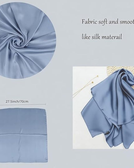 CHUNG Women's Square Satin Scarf 27.5" Bandanas Solid 50s Retro Neck Scarves Emulation Silk Handbag Hair Ribbons Necktie