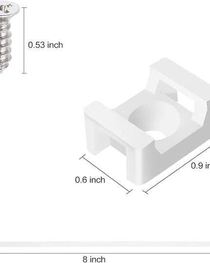 100 Pcs Cable Zip Tie Saddle Type Mounts Base with 8" Cable Ties Tapping Screw, Wire Cable Clips Organizer Holders Clamps White (Pack of 2)