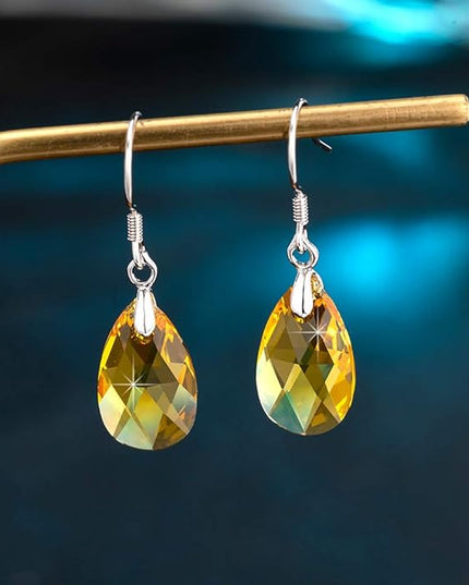 Teardrop Austrian Crystal Drop Dangle Earrings for Women 925 Sterling Silver Hook Hypoallergenic Jewelry