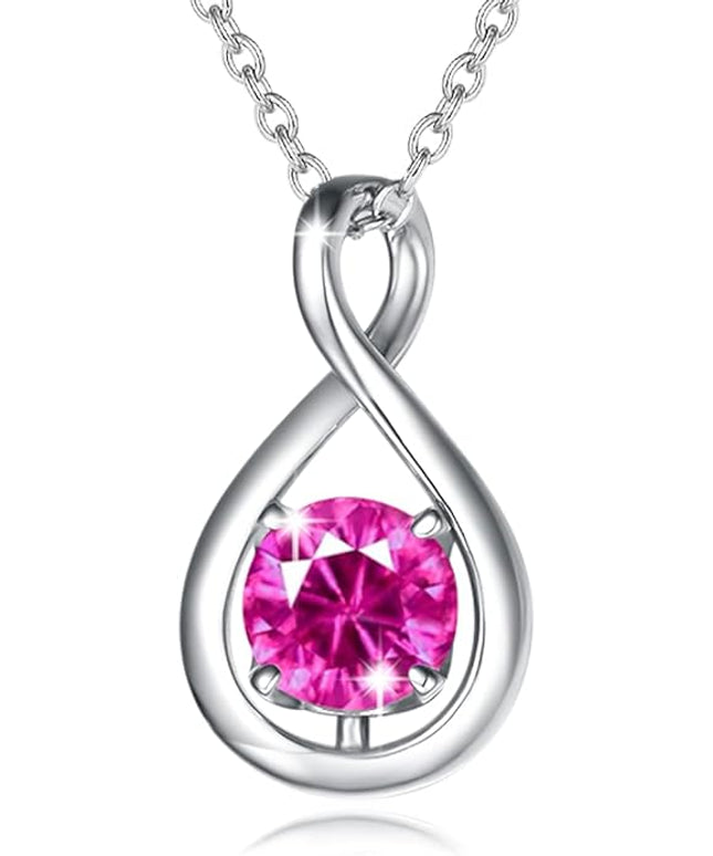 FANCIME Birthstone Necklaces for Women Fine Jewelry Sterling Silver Dainty Infinity Pendant Anniversary Birthday Christmas Gifts for Her Wife Mom Lady Daughter, Chain 16"+2" Extend