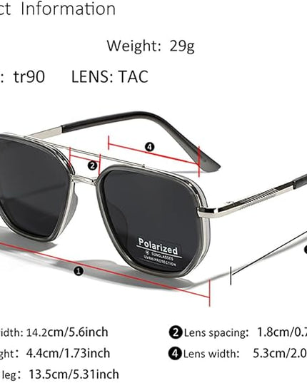 Polarized TR90 Sunglasses Vintage Square Flattop Sun Glasses Double Bridge Metal UV400 Eyewears