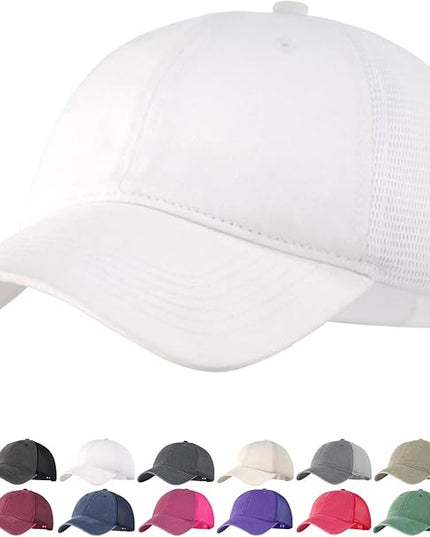 Vintage Washed Soft Crown Baseball Cap Plain Snapback Trucker Hat Men Women Adjustable Distressed Mesh-Back Ball Cap