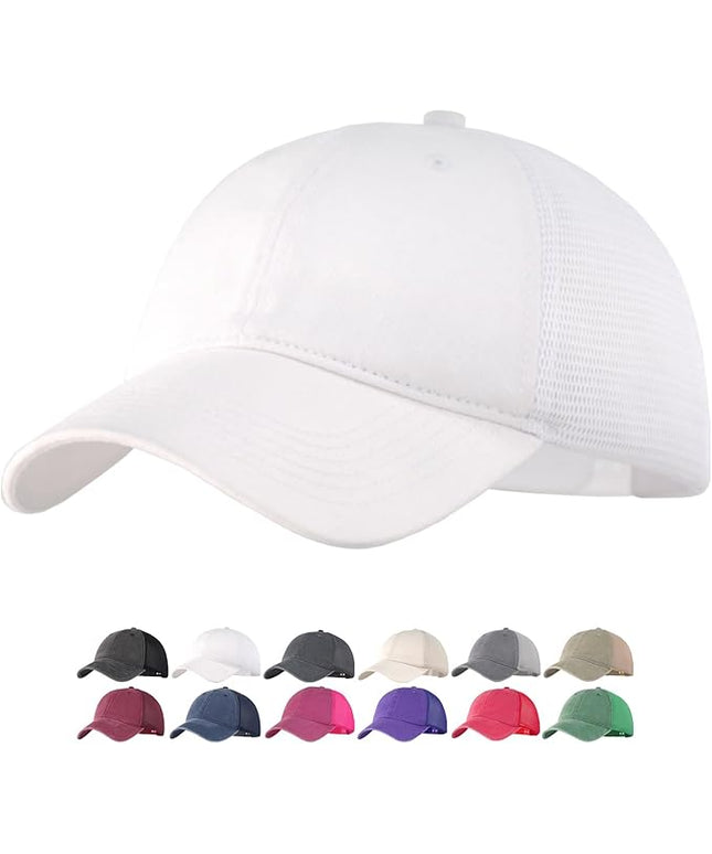Vintage Washed Soft Crown Baseball Cap Plain Snapback Trucker Hat Men Women Adjustable Distressed Mesh-Back Ball Cap