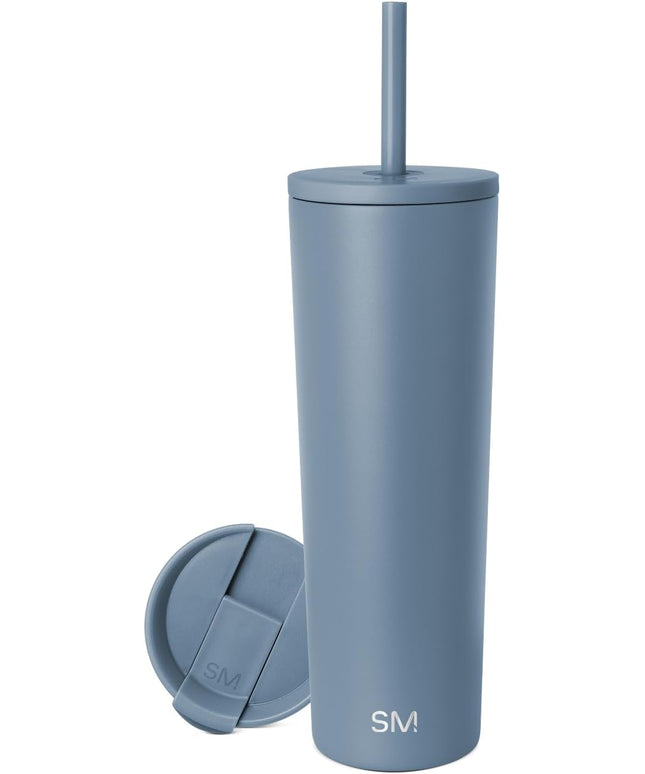 Simple Modern Insulated Tumbler with Lid and Straw | Iced Coffee Cup Reusable Stainless Steel Water Bottle Travel Mug | Gifts for Women Men Her Him | Classic Collection | 28oz | Blue Dune